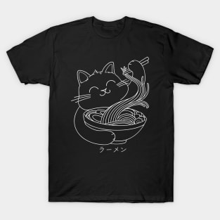 Ramen Cat Line Art T-Shirt